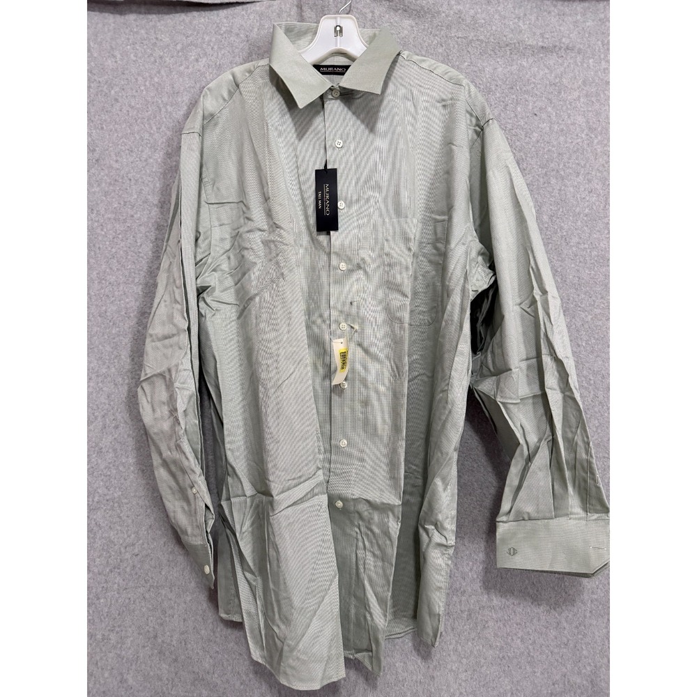 Murano Dress Shirt Men's 18.5 36 Tall Sage Green Monogram Long Sleeve NWT $35‎